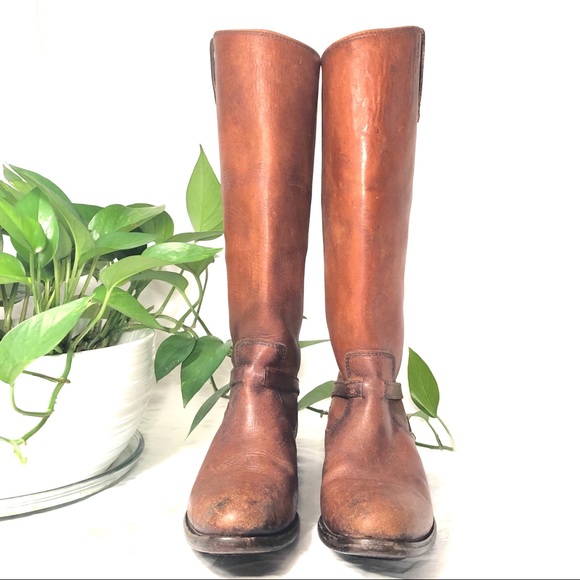 SOLD! Gorgeous FRYE Lindsey Plate Cognac Distressed Boot - Picture 2 of 15